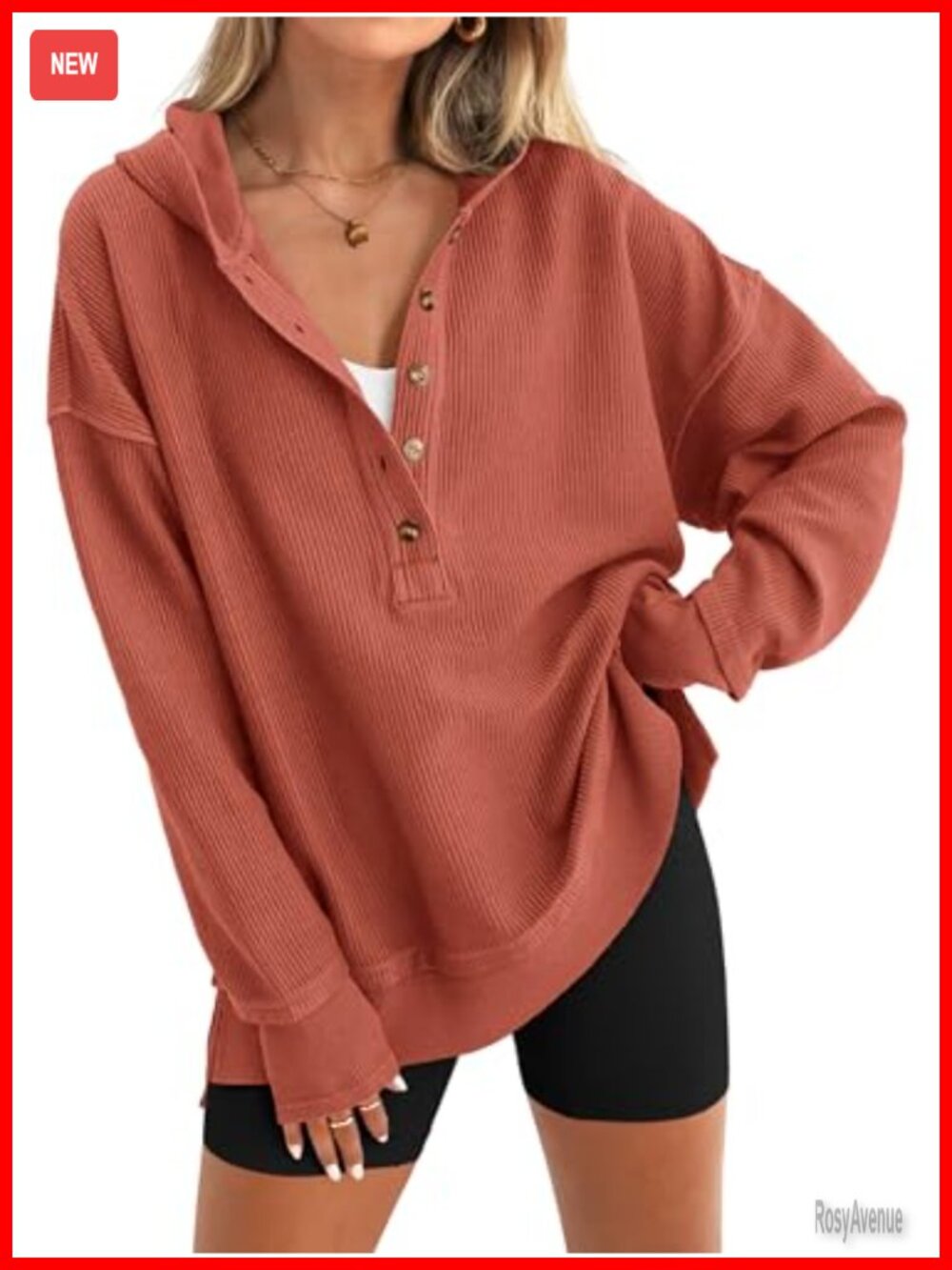 Womens Oversized Button Down Hoodie V Neck Long Sleeve Sweatshirt Pullover